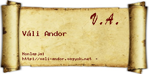 Váli Andor névjegykártya